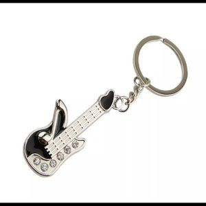 4 For $20 Silver and Black Rhinestone Guitar Keychain